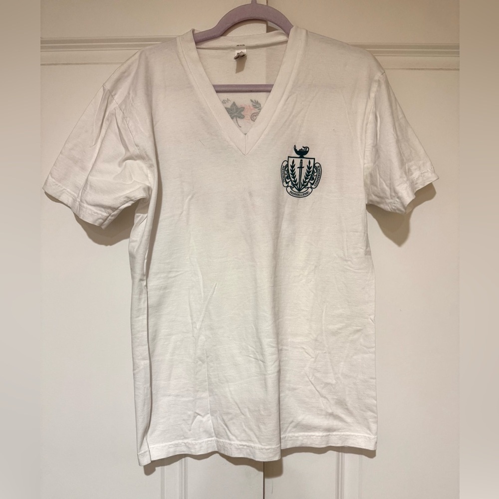 American Apparel White V-Neck Crest Tee
